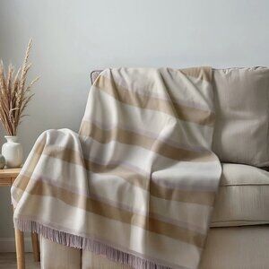 Cashmere Striped Throw With Fringes, Misty Rose Combo